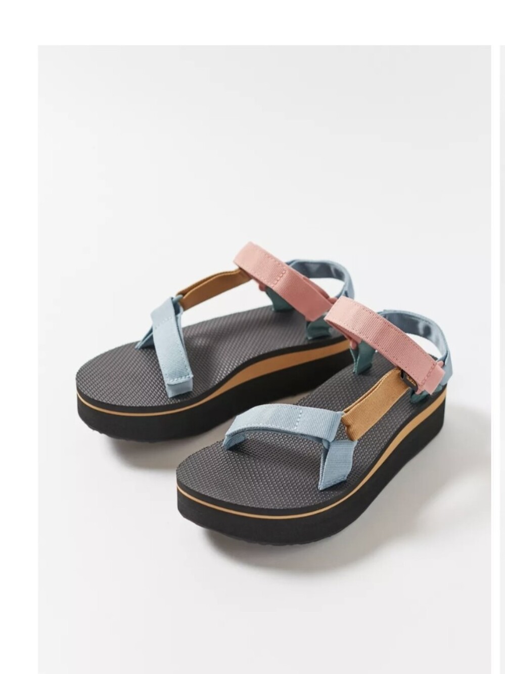 Teva Colorblock Platform Sandals in Pink, Light Blue & Tan
